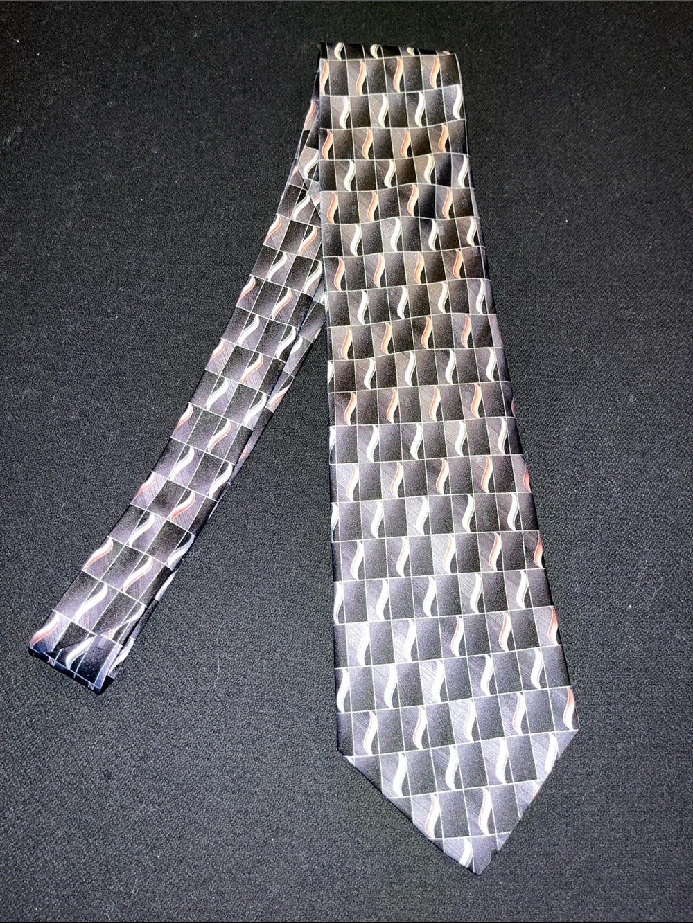 Pierre Cardin Black, Gray and Peach Geometric Silk Tie